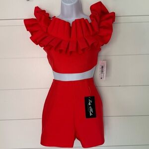 The Sang Red/Orange Ruffled Two-Piece Set, Women’s S